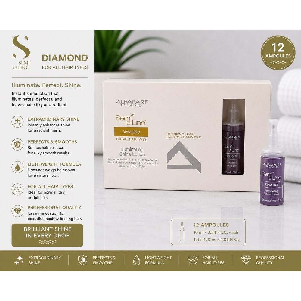 Alfaparf Semi Di Lino Diamond Shine Lotion Ampoules 12x0.34 Fl.Oz Set